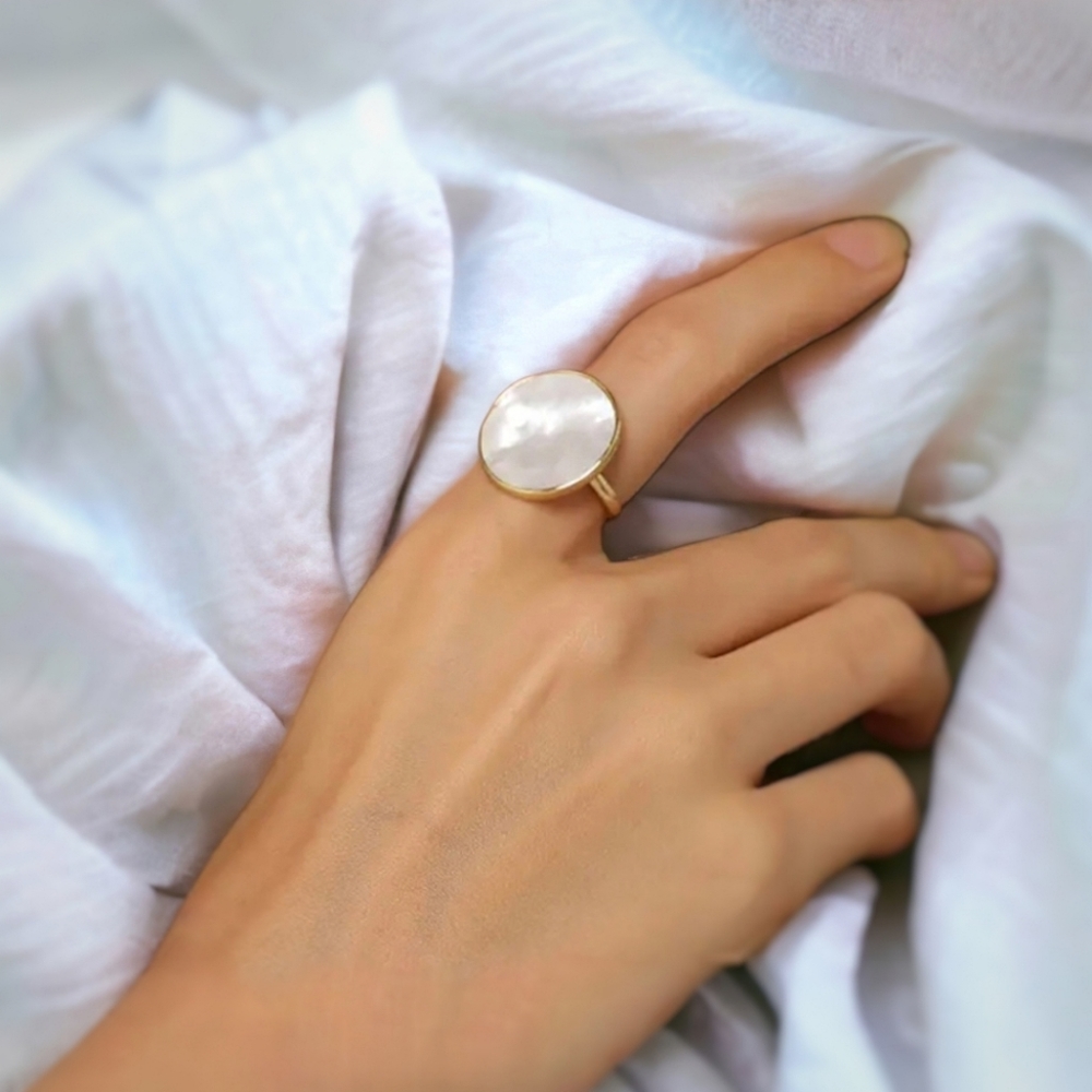 Mother of Pearl Disc Ring With 18k Gold Plate